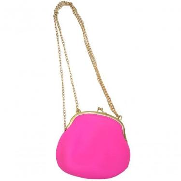 Imagem de Bolsa De Silicone Tiracolo Retro Rosa Com Correntes Douradas Fúcsia