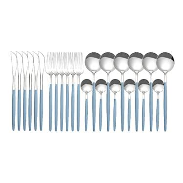 Imagem de Conjunto de Utensílios Jantar Aço Inoxidável com 24 Peças Talheres Cozinha Faca Colher Pratos Mesa Estilo Minimalista Anti-Roxo Alto Fácil Limpar Amplamente Aplicável Excelente Fashion