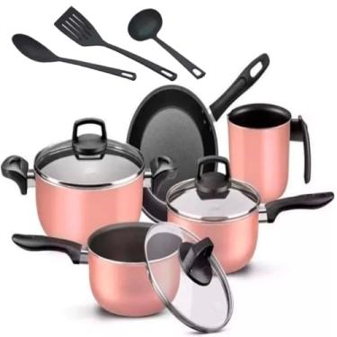 Imagem de Jogo Panelas 5 Peças Rose Antiaderente Alumínio Premium + 3 Espátula