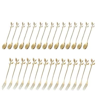 Imagem de Kit de Talheres de Sobremesa Dourados – Criativo Aço Inoxidável, Ideal para Café e Festas(15 Colheres e 15 Garfos)