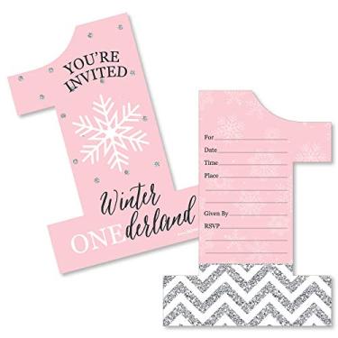 Imagem de Big Dot of Happiness Pink Onederland – Convites de preenchimento em forma – Cartões de convite para festa de aniversário no país das maravilhas com envelopes – Conjunto de 12