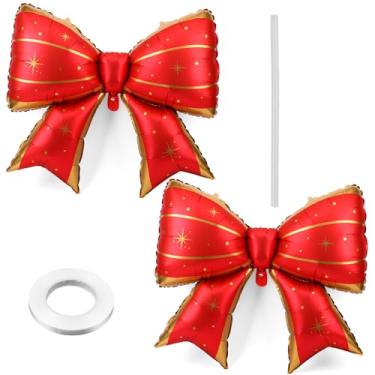 Imagem de 2 balões grandes de laço, decorações de festa com tema de laço, balões elegantes para decoração de festa de noivado de aniversário e casamento (vermelho com ponto de estrela)