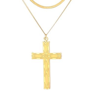 Imagem de PDOUSELF Colar com pingente de cruz de aço inoxidável para homens e mulheres, vintage, exclusivo, crucifixo ou cristão, 20, Aço inoxidável, Sem Pedra Preciosa