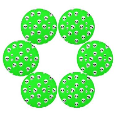 Imagem de Wassud Jogo americano conjunto de 6 caveiras verdes vibrantes tapetes redondos para cozinha e jantar tapetes laváveis resistentes ao calor decoração de mesa 39 cm