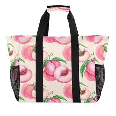 Imagem de Wassud Bolsa de compras reutilizável Peach grande bolsa organizadora de lona impermeável para praia, piquenique, lavanderia, viagem