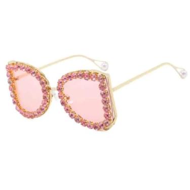 Imagem de JRLLFD Óculos de sol femininos de luxo, armação grande, masculino, óculos para áreas externas, UV400 (dourado e rosa)