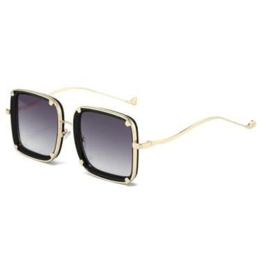 Imagem de JRLLFD Óculos de sol de metal com armação grande para idosos, femininos e masculinos, óculos de sol clássicos de luxo para dirigir, uso externo, UV400 (preto, gradiente, cinza)