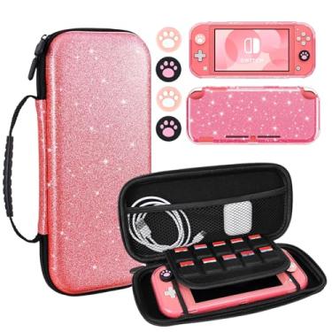 Imagem de DLseego Estojo de transporte de armazenamento para conjunto de acessórios Nintendo Switch Lite, 10 compartimentos para cartão de jogo, 1 capa de silicone macio, 4 pegadores de polegar de pata de gato