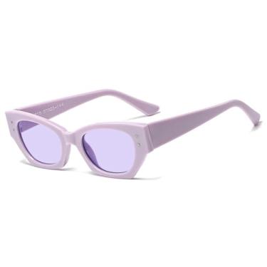 Imagem de Óculos de Sol Cat Eye Candy Colors Feminino Cinza Grosso Masculino UV400 para Esportes ao Ar Livre, Corrida e Ciclismo, Roxo