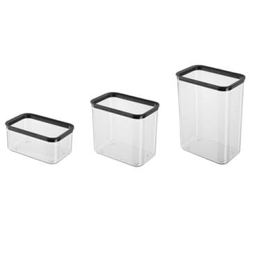 Imagem de Conjunto 3 Potes Herméticos de Plástico, Transparente com Tampa Preta, 750ml, 1700ml, 2600ml, Livre de BPA, com Vedação em Silicone