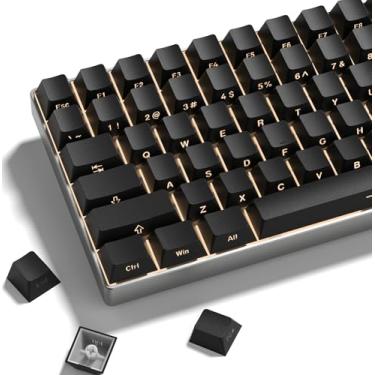 Imagem de dagaladoo Conjunto de teclas pretas, teclas Shine Through 60 75 por cento, teclas PBT estilo japonês, teclas personalizadas Double Shot, tampas de teclado Cherry Profile para teclados mecânicos