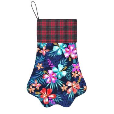 Imagem de SKKNT Meias de Natal com estampa azul floral, animais de estimação, decoração de Natal, cães, gatos, árvore, presente conveniente