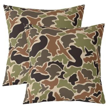 Imagem de Feelyou Duck Hunter Capas de almofada de camuflagem verde caça reversível 61 x 61 cm crianças preto marrom decoração de casa para meninos adolescentes camuflagem exército conjunto de 2 capas de