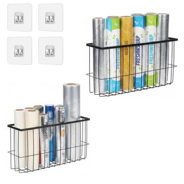 Imagem de Mowhut Pacote com 2 organizadores de papel alumínio e plástico, organizador de porta de armário montado na parede, organizadores e armazenamento de despensa de cozinha, prateleira de papel de embrulho