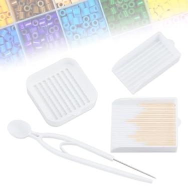 Imagem de UNICRAFTALE Mini kit de bandeja de colheita de contas brancas de fusível pinça de agulha única com 2 peças de colher de contas e kit de bandeja alinhadora de contas ferramentas de classificação de