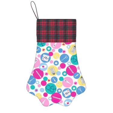 Imagem de SKKNT Linda estampa de enfermeira meias de Natal animais de estimação decoração de natal cães gatos árvore decoração doce presente conveniente