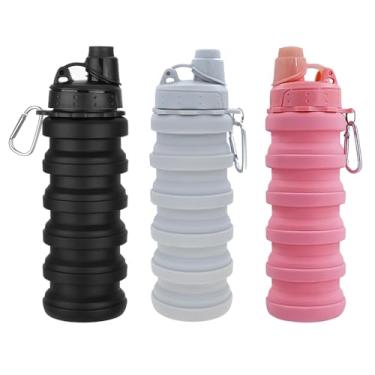 Imagem de Dontinhu Garrafas de água dobráveis pacote com 3 garrafas de água para viagem, esportivas, portátil, garrafas de água reutilizáveis, de silicone de 500 ml, garrafa de água de acampamento à prova