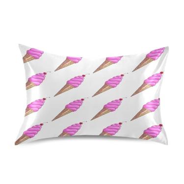 Imagem de Qilmy Fronhas de cetim sorvete rosa, fronha de seda respirável macia com fecho de envelope para sofá-cama, tamanho padrão 66 x 50 cm