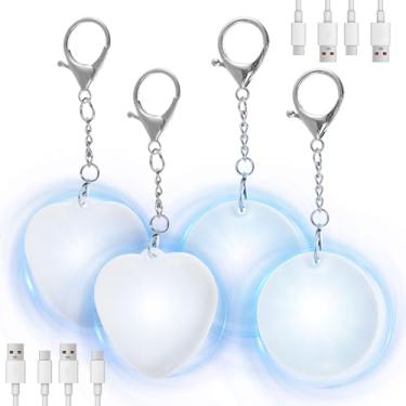 Imagem de 4 peças, luz brilhante para bolsa, 5 cm, recarregável, mini bolsa sensível ao toque, lâmpada de LED, mini luminária portátil para mulheres, mulheres, meninas, presente (coração e círculo)