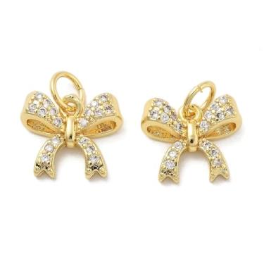 Imagem de KitBeads 20 berloques de laço banhados a ouro 18K de latão zircônia cúbica fofos pingentes em forma de gravata borboleta mini pingentes de zircônia cúbica para fabricação de joias, brincos, colar a