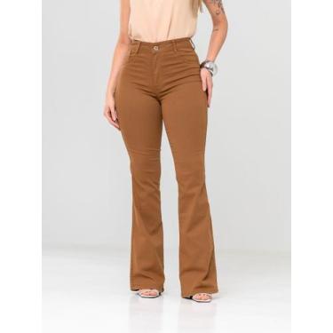 Imagem de Calça Flare Feminina jeans nas cores bege/caqui super confortável que 