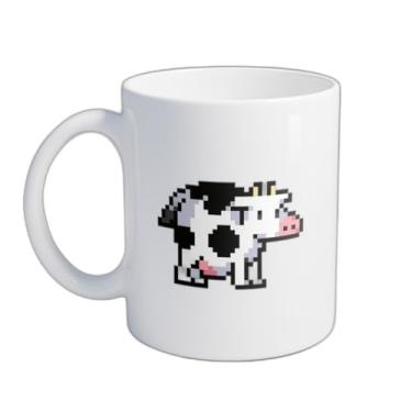 Imagem de Caneca Xícara de Café Porcelana 300ml Com Desenho Ilustração Vaca Pixelizada