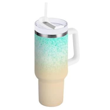 Imagem de ODAWA Copo à prova de derramamento de 1,134 g com canudo, copo de isolamento duplo estrela do mar de praia com alça e tampa de canudo