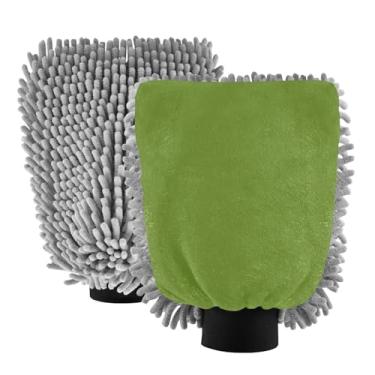 Imagem de Luva de lavagem de carro microfibra chenille, luvas de lavagem de carro verde-oliva para canhão de espuma, pacote com 2, 18 x 26 cm