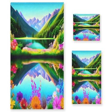 Imagem de Wassud Conjunto de 3 toalhas de banho de paisagem de montanha, toalhas super macias e absorventes para banheiro, toalhas de banho de secagem rápida, toalha de banho para academia, spa, hotel