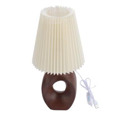 Imagem de FTVOGUE Abajur de Cabeceira, Abajur retrô de Controle de Toque USB Com Luz LED Regulável de 3 Cores para Sala de Estar, Base de Cerâmica Com Plissado