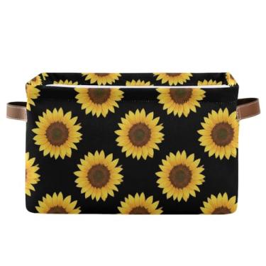 Imagem de Cestas de prateleira de 36 cm com alças – cestas retangulares dobráveis decorativas para escritório em casa, quarto, girassol, amarelo, preto, 1 pacote