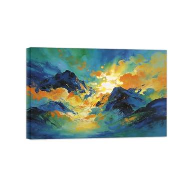 Imagem de Impressões abstratas em tela-Quadro texturizado para parede-Azul verde e amarelo-Pintura moderna para sala de estar 80x120cm Tela Embrulhada