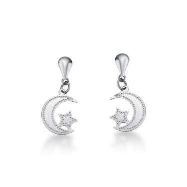 Imagem de Brinco Pendurado Lua e Estrela Aço Inox Antialérgico Básico