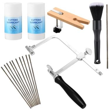 Imagem de Lothee O conjunto de serra profissional 3 em 1 inclui moldura de serra, 144 lâminas, grampo de pino de madeira, metal e lubrificante de corte