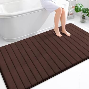 Imagem de OLANLY Tapete de banho listrado de espuma viscoelástica 177 x 116, tapetes de banheiro absorventes super macios, secagem rápida, tapetes de chuveiro laváveis na máquina, tapete de banho, acessórios de