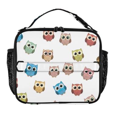 Imagem de Joisal Lancheira branca de corujas coloridas fofas para mulheres, meninas, lancheira masculina e infantil, lancheira para trabalho, bolsa térmica para meninos