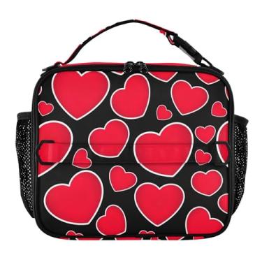 Imagem de Joisal Lancheira branca preta com corações vermelhos ousados para mulheres, meninas, lancheira masculina e infantil, lancheira para trabalho, bolsa térmica para alimentos portátil para adultos