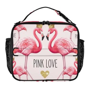 Imagem de Joisal Lancheira rosa flamingos dia dos namorados para mulheres, meninas, lancheira masculina e infantil, lancheira para trabalho, bolsa térmica de alimentos portátil para meninos