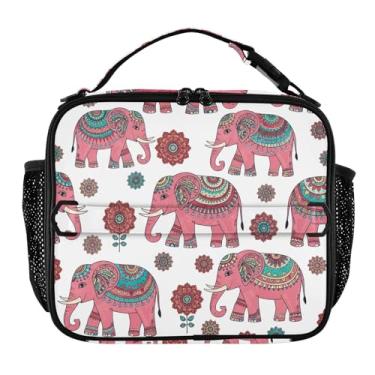 Imagem de Joisal Lancheira com estampa vintage de elefantes rosa para mulheres, meninas, lancheira masculina e infantil, lancheira para trabalho, reutilizável, bolsa térmica para meninos