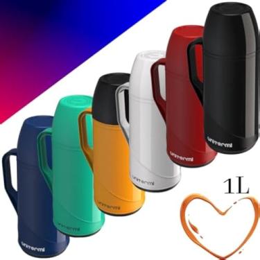 Imagem de Garrafa de cafe isolada a vacuo, portatil, mantendo quente, ideal, para viagem, vermelha, 1 litro, otima.