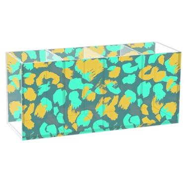 Imagem de TSENQUE Lindo suporte de caneta para mesa, verde-petróleo, amarelo, leopardo, acrílico, porta-lápis, copos artísticos, material de escritório personalizado para decoração de mesa