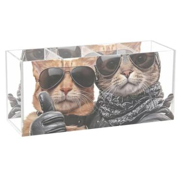 Imagem de TSENQUE Porta-lápis de acrílico personalizado para mesa, fofo, moderno, cão, gato, porta-lápis, organizador de canetas, copos artísticos, decoração de escritório, organizador de mesa, 20 cm x 6,3 cm x