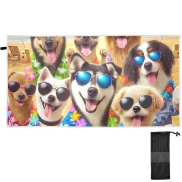 Imagem de TSENQUE Toalha de praia de viagem multicolorida, sem areia, fofo, cachorrinho, estampa de cachorros, toalhas de praia personalizadas para adultos, toalha de praia de secagem rápida, verão, piscina