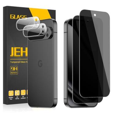 Imagem de JEHOO [Pacote com 2 + 2] Pacote com 2 protetores de tela de vidro temperado de privacidade para Google Pixel 10 Pro XL com 2 protetores de lente de câmera, suporte para desrelógio de impressão digital
