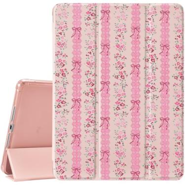 Imagem de JOYLAND Capa para iPad 9ª/8ª/7ª geração de 10,2 polegadas (2021/2020/2019) com porta-lápis - despertar/hibernar automaticamente, capa com laço rosa e flores, antiarranhões, à prova de choque, capa