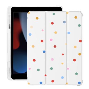 Imagem de BlHMCASE Linda capa de bolinhas coloridas para iPad mini 7 A17 Pro 2024/iPad Mini 6 com suporte para lápis, hibernar/despertar automático, capa traseira de TPU macio de couro branco