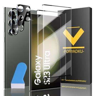Imagem de uShield Pacote com 2 protetores de tela para Samsung Galaxy S23 Ultra [6,8 polegadas] + 2 protetores de lente de câmera, compatível com impressões digitais, antiarranhões, compatível com capas