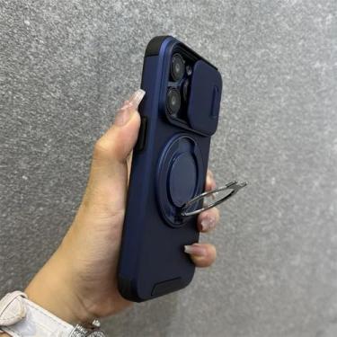Imagem de Capa com suporte de anel giratório e cordão para iPhone 16, 15 Pro Max, 14 Plus, 11, 13, 12, alça de pulso, capa deslizante para câmera, azul, para iPhone 15 Pro