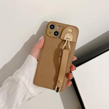 Imagem de IRTGFG Capa de couro luxuosa com alça de pulso e textura para iPhone 16 Plus, capa traseira à prova de choque (para iPhone 16 Plus/5)