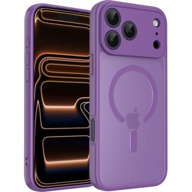 Imagem de MEYGMPK Capa magnética para iPhone 17 Pro compatível com MagSafe, à prova de choque para iPhone 17 Pro [proteção contra quedas de grau militar de 15 pés] Capa de telefone fina translúcida fosca (roxo